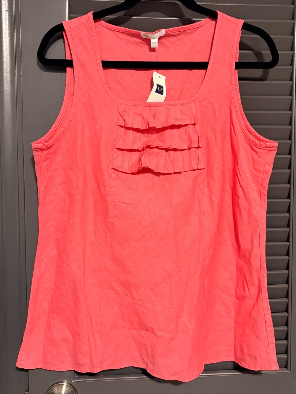 GAP Coral Pink Linen/Cotton Blend Ruffle Front Tank Top